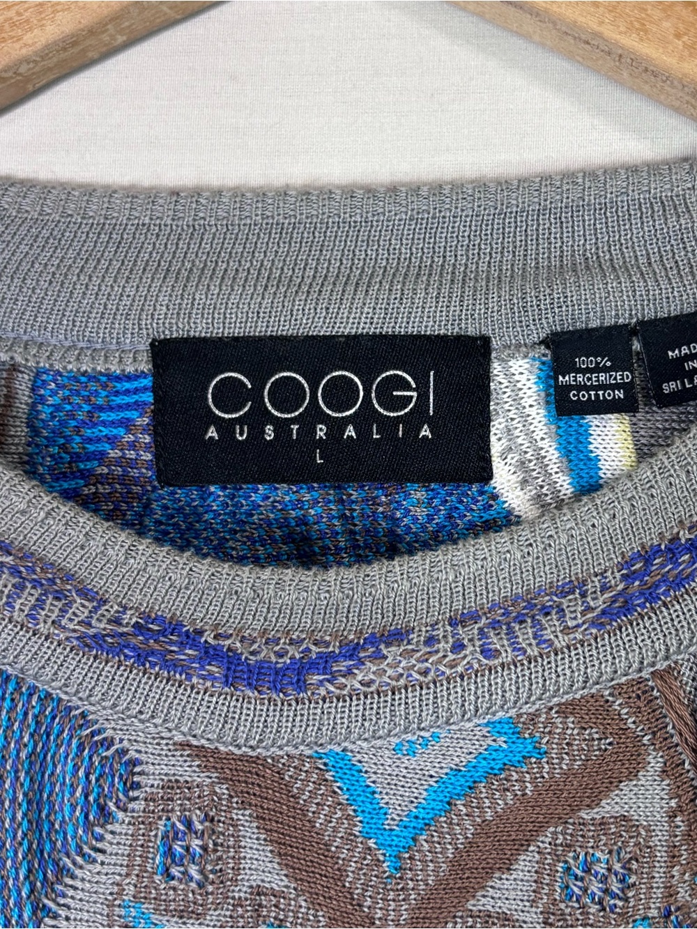 COOGI Australia Mercerized Cotton Textured Knit Sweater Large Blue - Picture 2 of 6